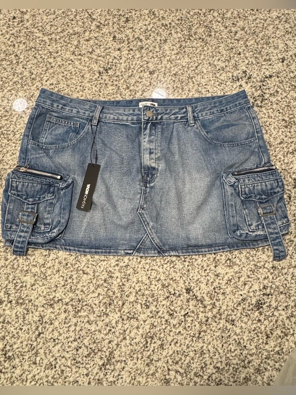 Fashion Nova Plus Light Blue Denim Cargo Mini Skirt